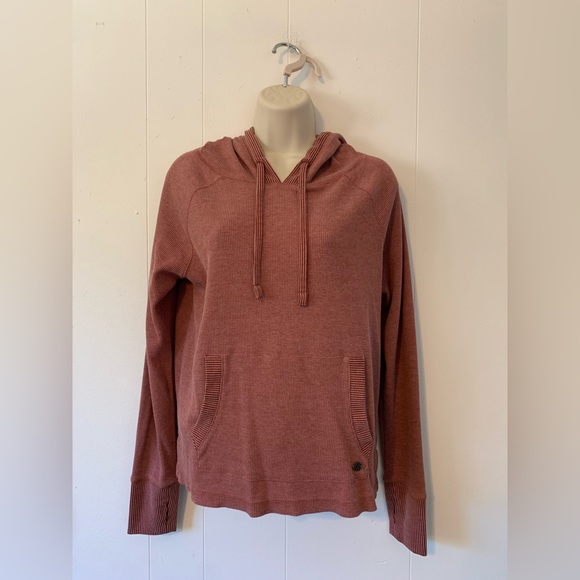 Prana Heathered Red Ribbed ORGANIC COTTON pullover Hoodie Top size S - Picture 1 of 5